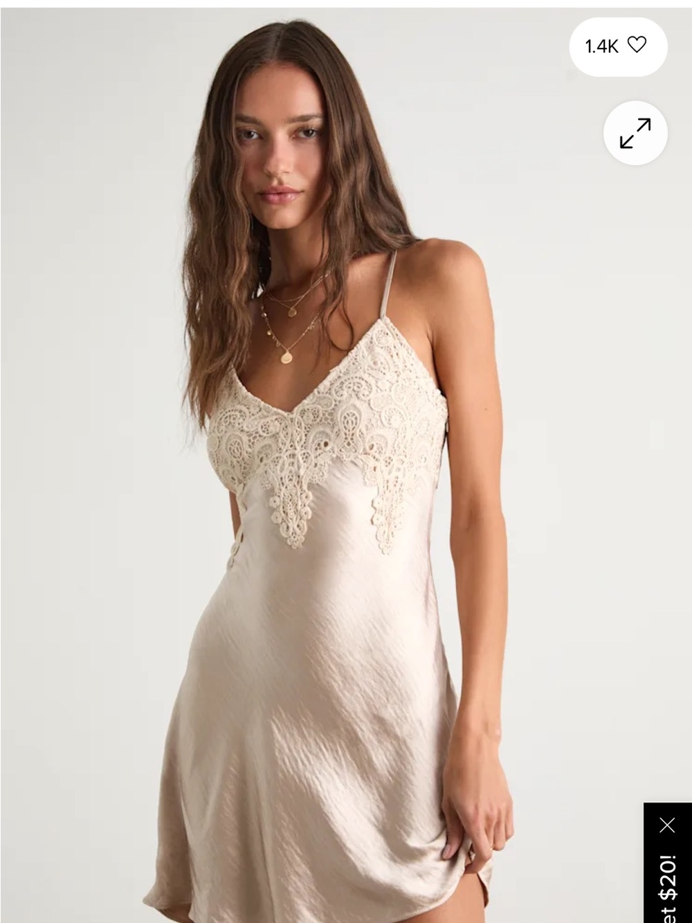 Lulus Lace Trim Satin Slip Dress - Cream